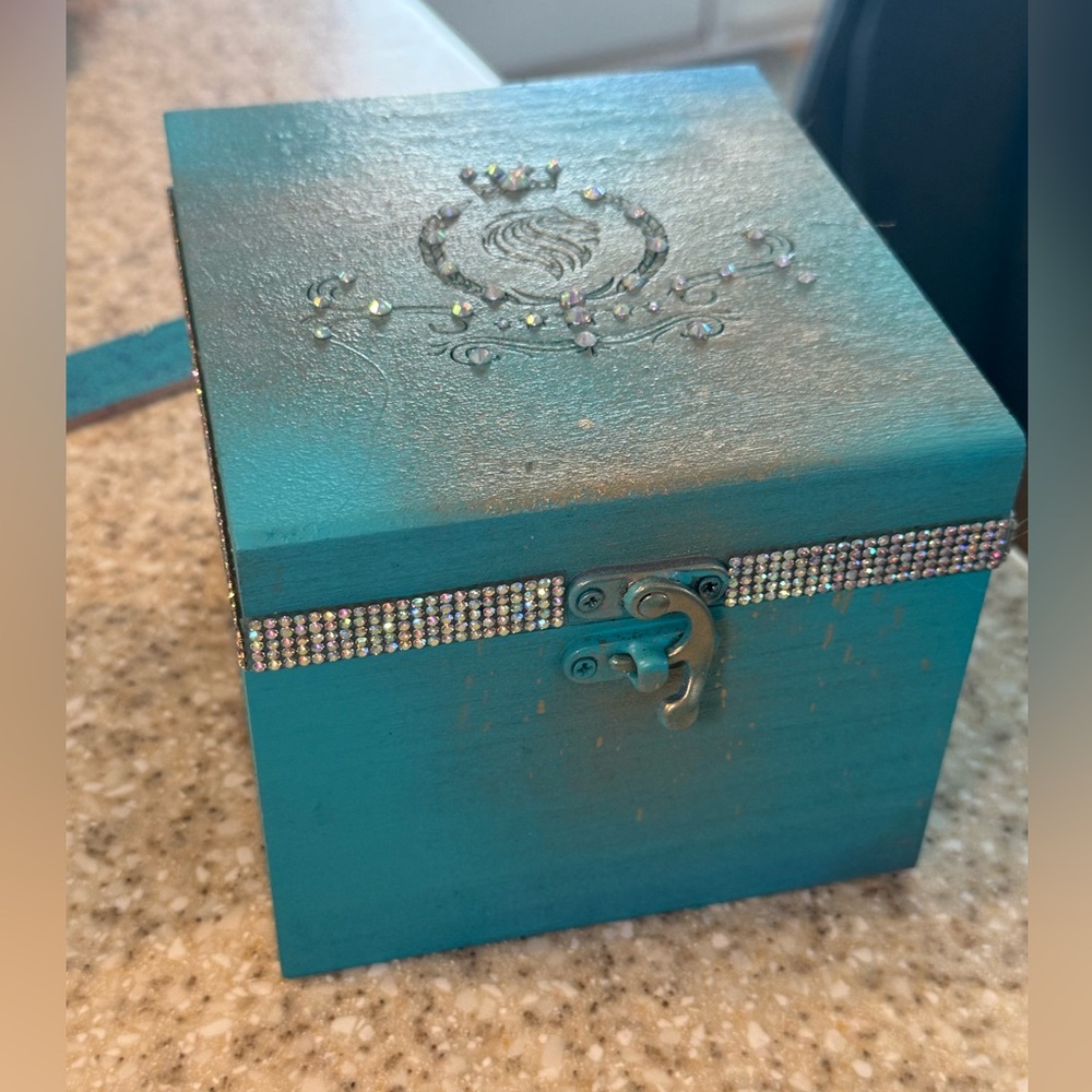 Teal w/Hold splash-Decorative Jewelry Box with Rhinestone Accents